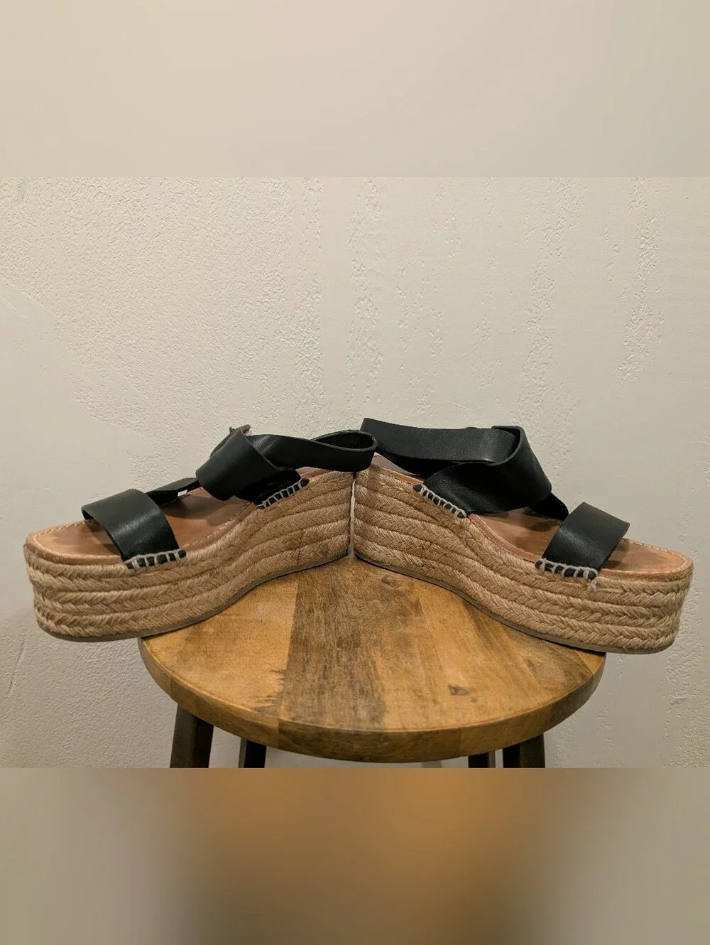Rag & Bone August Platform Espadrille Sandals, Black (SIZE 36.5)